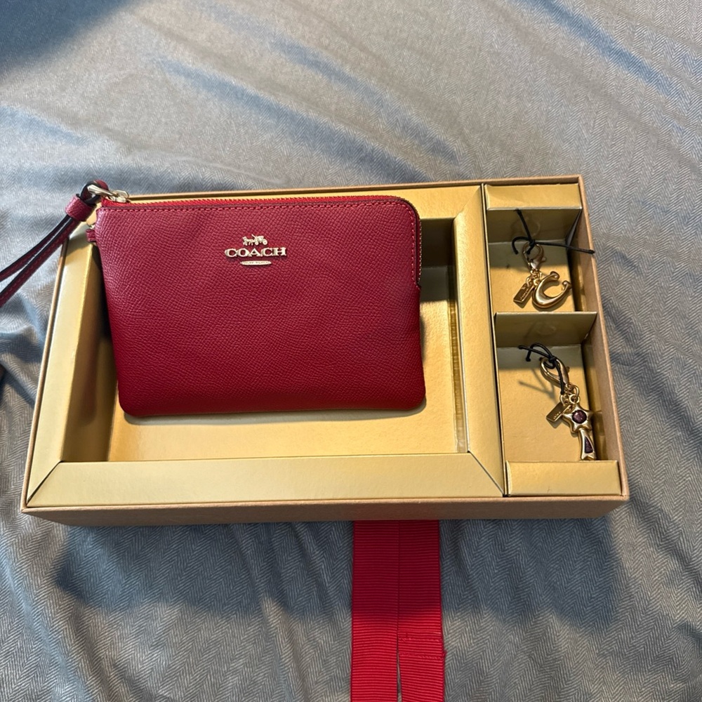 Coach Red Key & Card Holder with Charms